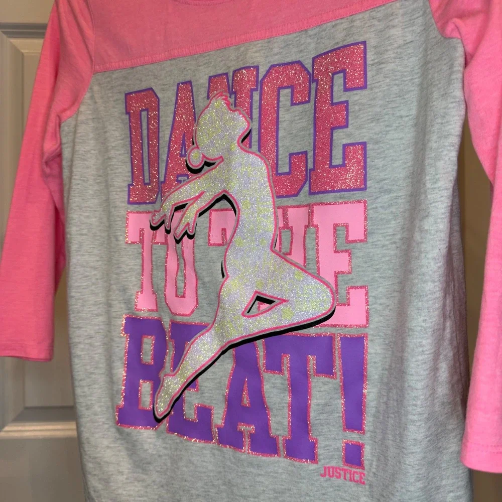 Justice Girls‎ Pink Gray Dance To The Beat 3/4 Sleeve Shirt Size 14